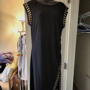 Michael Kors Black Gold Stud Stretch Midi Cocktail Dress